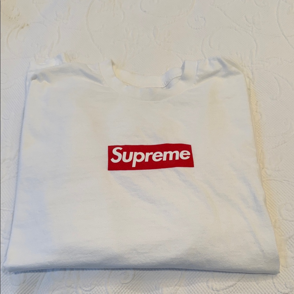 Supreme Red Box Logo Long Sleeve Tee White